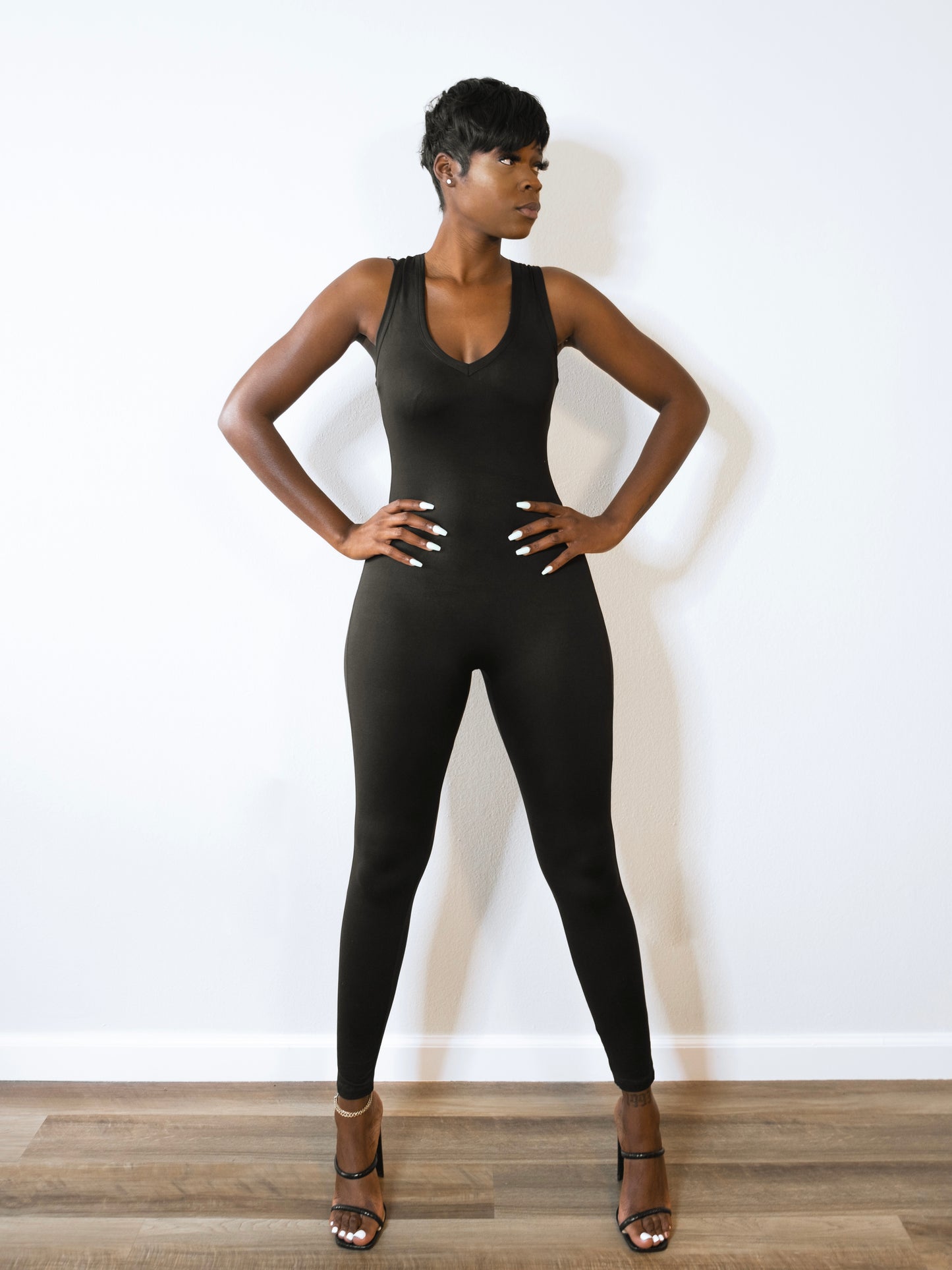 black racerback jumpsuit