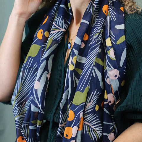 POM Navy Mix Wildflower Meadow Print Organic Scarf