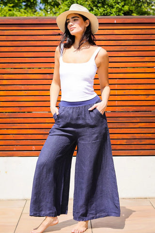 Wide leg palazzo linen trousers