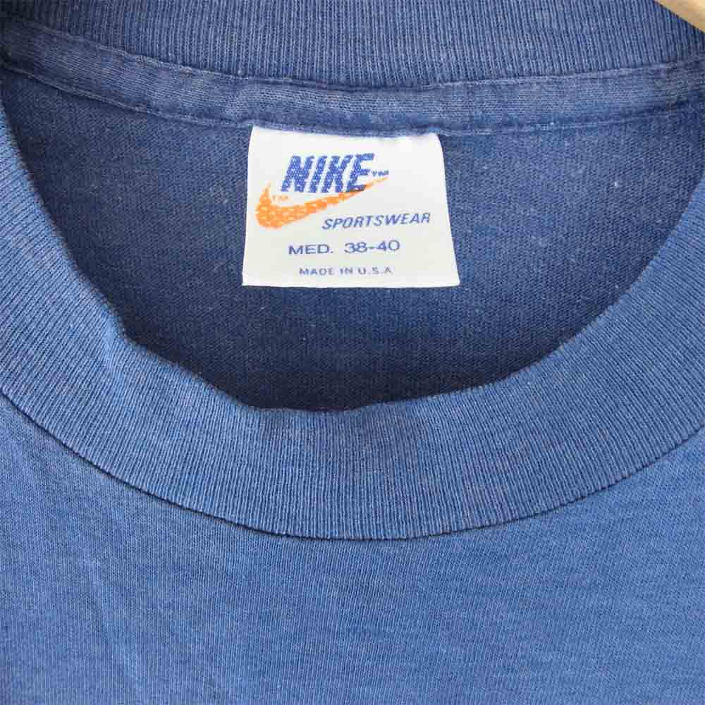 NIKE ナイキ 70~80s USA製 プリントタイプ オレンジタグ ロゴ プリント Tシャツ ネイビー系 M【中古】