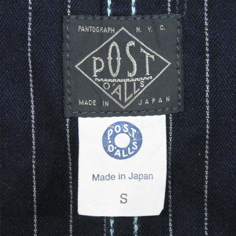 POST OVERALLS ポストオーバーオールズ 1106R IS 3 pocket Jacket R Gangster stripe indigo  ストライプ カバーオール ダークネイビー系 S【新古品】【未使用】【中古】