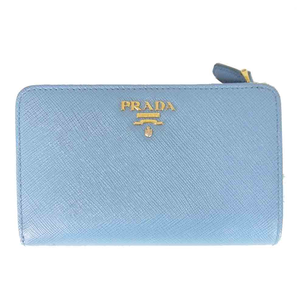 専用品 PRADA プラダ 2ツ折財布サフィアーノ 1ML225 ライトブルー-