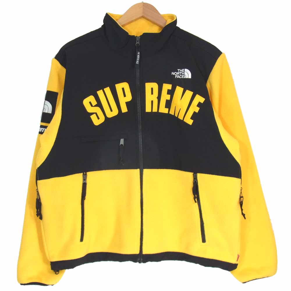 Supreme シュプリーム 19SS NA11903I × ノースフェイス THE NORTH FACE Arc Logo Denali  Fleece Jacket フリースジャケット 黒×黄 M【極上美品】【中古】