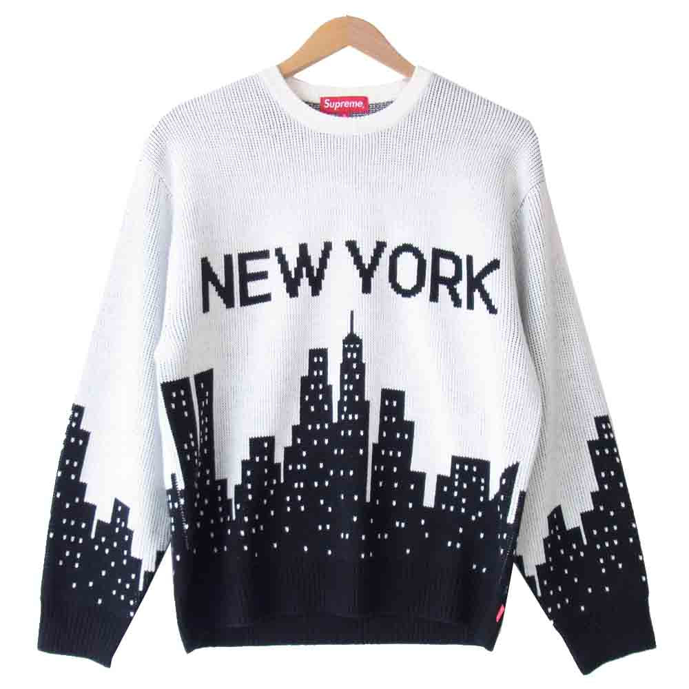 Supreme シュプリーム New York Sweater ニューヨーク ニット セーター 白×黒 S【美品】【中古】