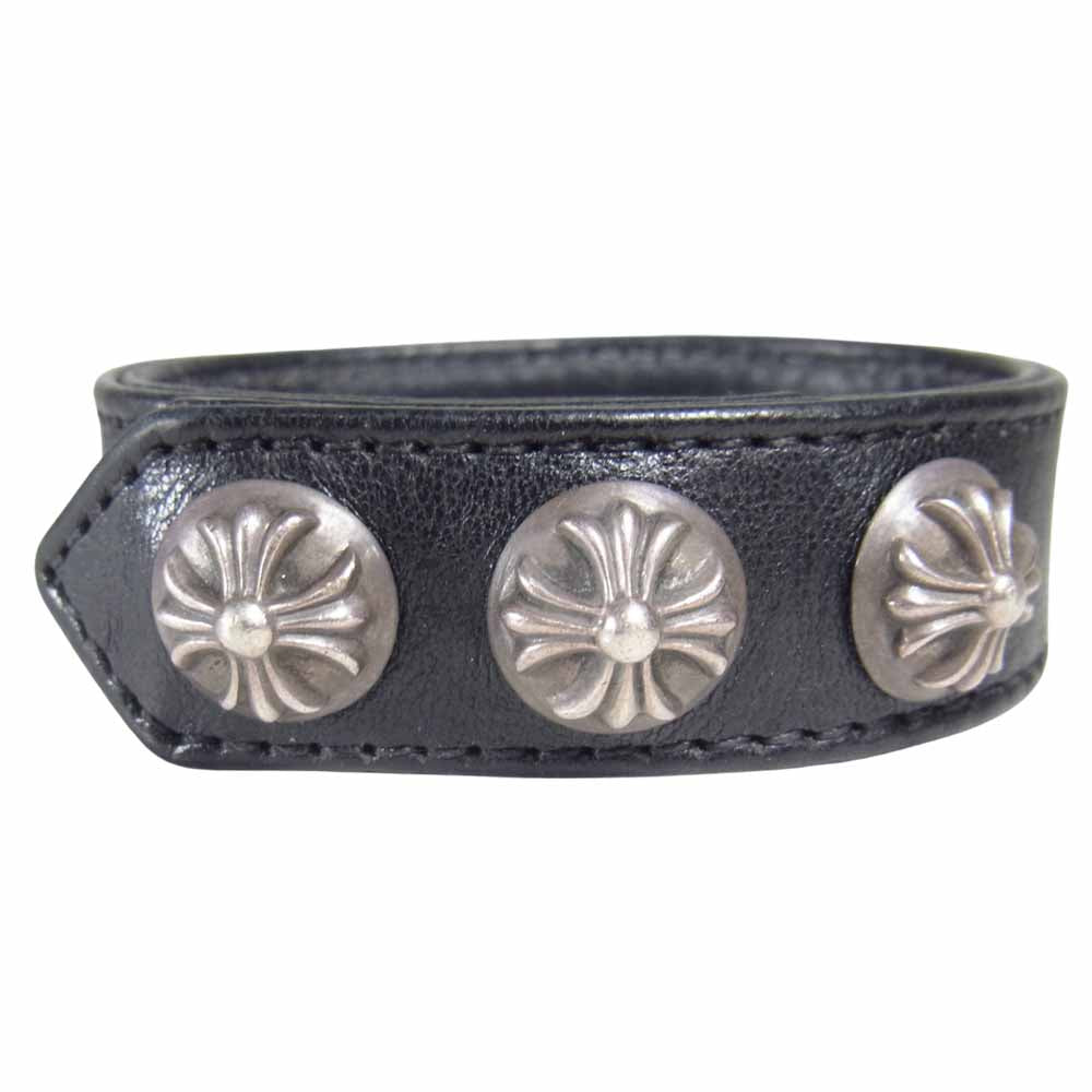 CHROME HEARTS クロムハーツ（原本無） 3BTN 2SNP クロスボール 3ボタン 2スナップ レザー ブレスレット ブラック系【中古】