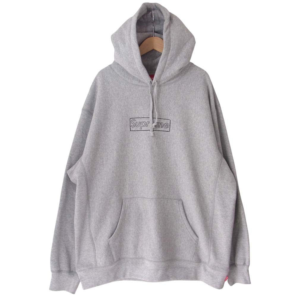 Supreme シュプリーム 21SS KAWS Chalk Logo Hooded Sweatshirt カウズ チョーク ボックスロゴ パーカー  グレー系 L【美品】【中古】