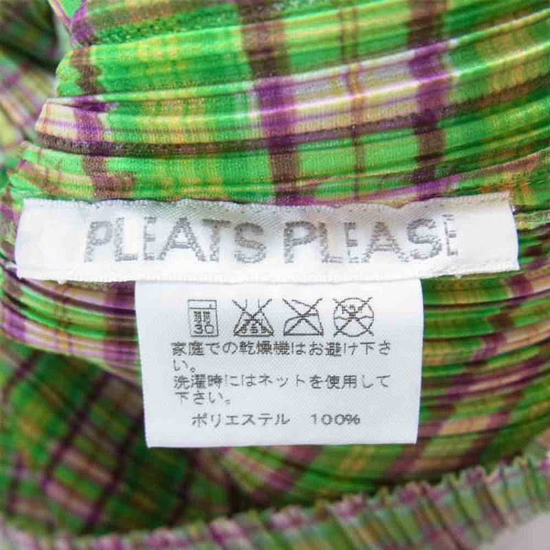 PLEATS PLEASE プリーツプリーズ イッセイミヤケ PP51-JJ652 PP51-JG656 セットアップ チェック柄 半袖 ブラウス  スカート グリーン系 4【美品】【中古】