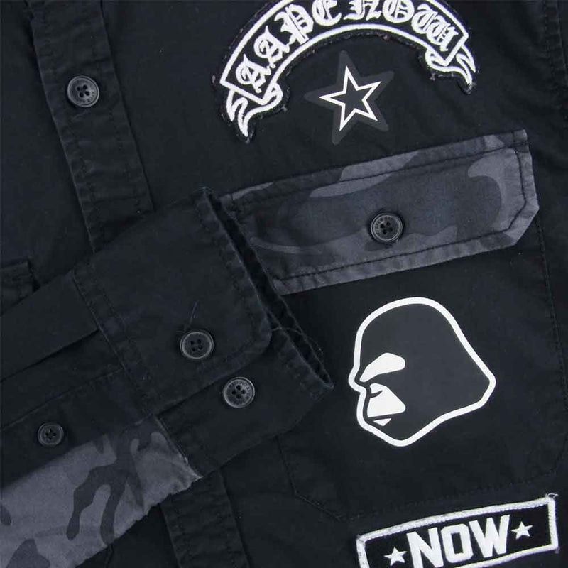 90´s】A BATHING APE ワッペンシャツ ミニタリーシャツ-