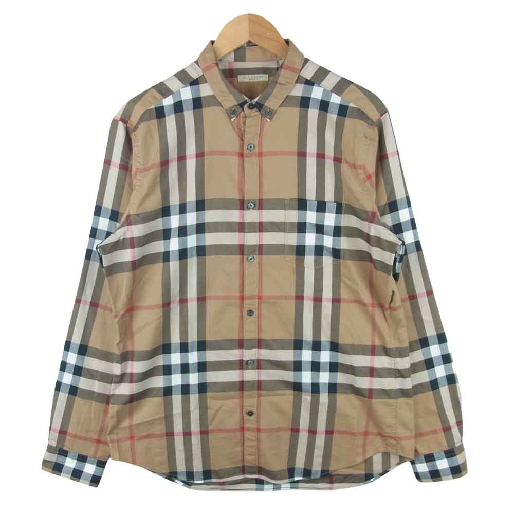 BURBERRY バーバリー BRIT ノヴァチェック柄 スモールカラー ボタンダウン 長袖 シャツ ブラック系 L【中古】