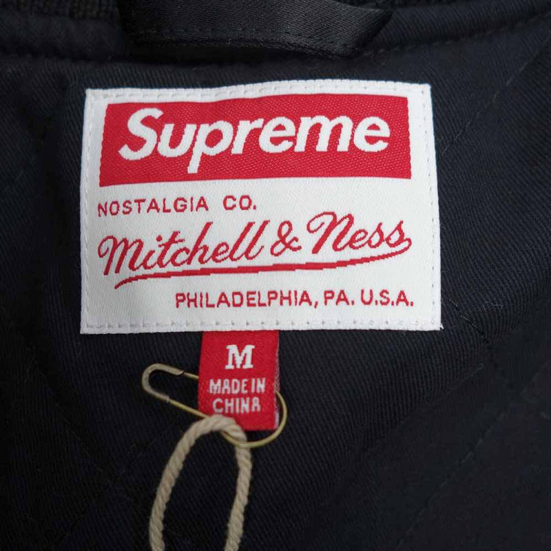 Supreme シュプリーム 21SS × Mitchell & Ness ミッチェル アンド ネス Satin Varsity Jacket サテン  バーシティ ジャケット ブラック系 M【美品】【中古】