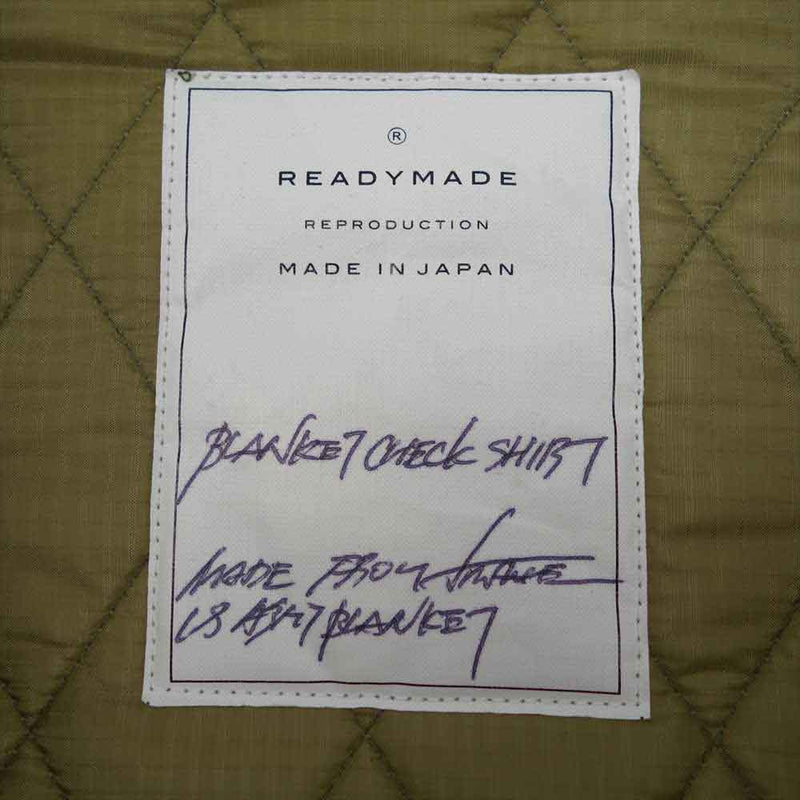 READY MADE レディメイド BLANKET CHECK SHIRTS ブランケット チェック シャツ オーバーサイズ キルティング シャツ  ジャケット カーキ系 2【極上美品】【中古】