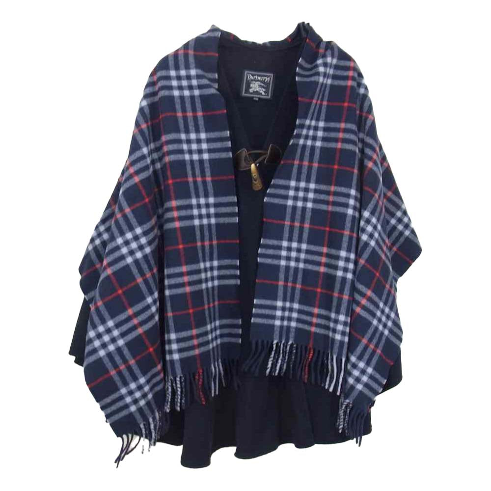 BURBERRY バーバリー チェック ウール ポンチョ ネイビー系【中古】