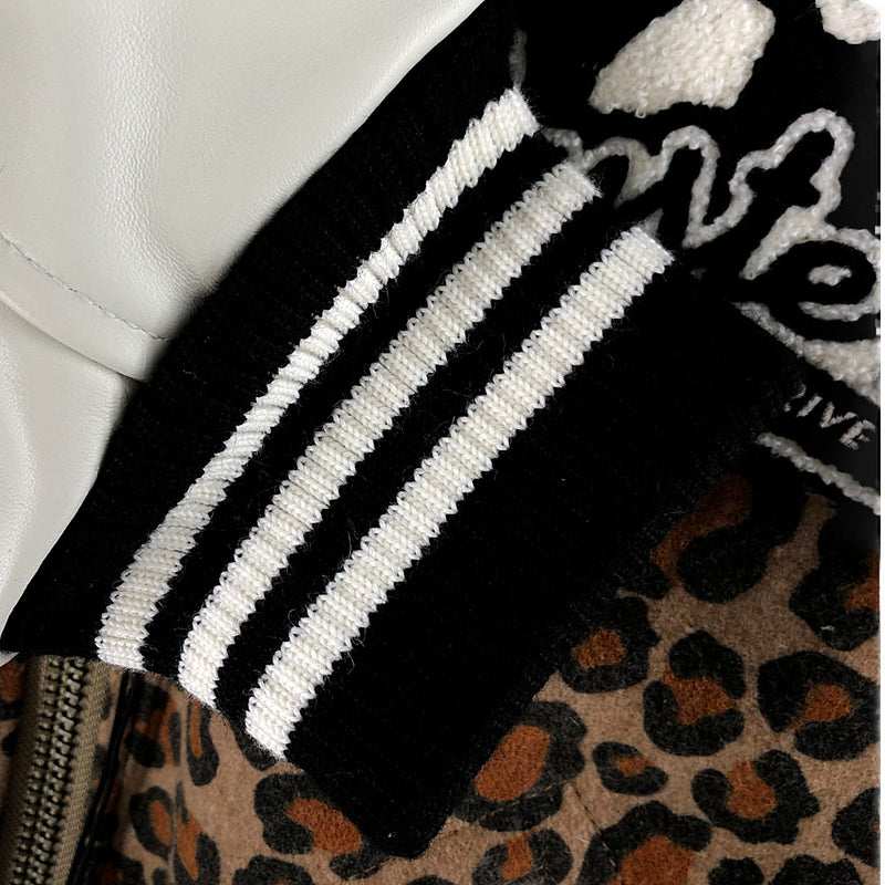 HYSTERIC GLAMOUR ヒステリックグラマー × WIND AND SEA ウィンダンシー 20AW WDS-HYS-2-01  STADIUM JUMPER LEOPARD レオパード レザー切替 スタジアム ジャンパー ブルゾン スタジャン バーシティジャケット ヒョウ柄系 