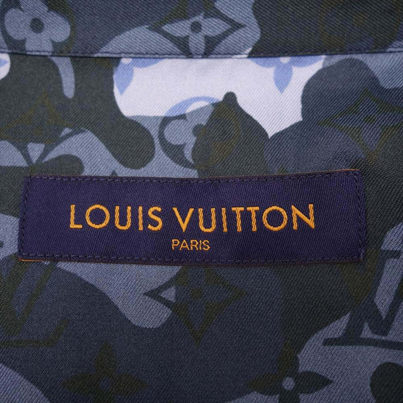 LOUIS VUITTON ルイ・ヴィトン 国内正規品 モノグラム シルク カモ 迷彩 シャツ ネイビー系 M【美品】【中古】