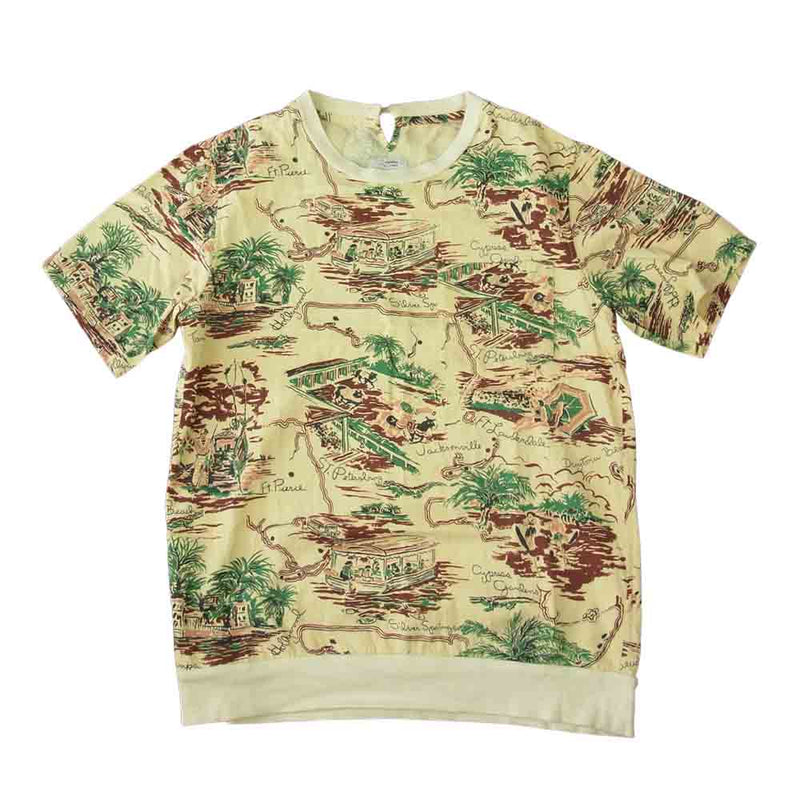 VISVIM ビズビム 15SS 0115105011014 SHAHEEN T-SHIRT SUNSHINE S/S (C/R) シャヘーン  サンシャイン 総柄 半袖裾リブ ポケット Tシャツ ベージュ系 1【中古】