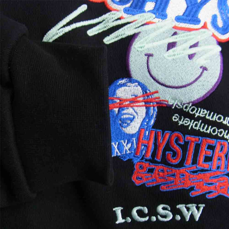 HYSTERIC GLAMOUR ヒステリックグラマー GENZAI COLLAGE HOODIE ゲンザイ カレッジ ロゴ 刺繍 フーディ  ブラック系 M【中古】