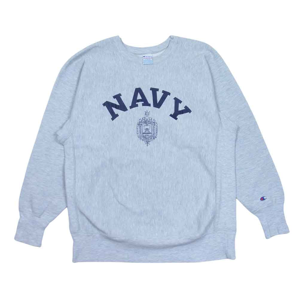 Champion チャンピオン 90s NAVY プリント リバースウィーブ スウェット トレーナー グレー系 XL【中古】