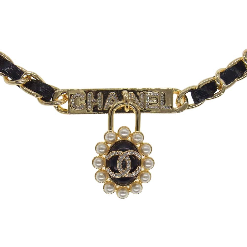 CHANEL シャネル AB6472 21A ココマーク パール チェーン チョーカー ゴールド系 ブラック系【中古】