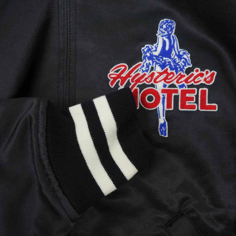 HYSTERIC GLAMOUR ヒステリックグラマー 02221AB03 motel 刺繍 サテン ジャケット ブルゾン ブラック系  M【新古品】【未使用】【中古】