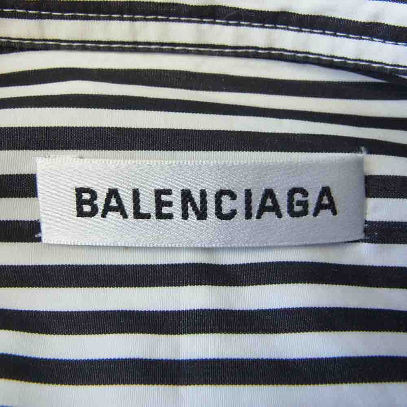 BALENCIAGA バレンシアガ バレンシアガジャパンタグ 520497 TDM09 バックロゴプリント ニュースイング ストライプ 長袖 シャツ  ブラック系 ホワイト系 36【美品】【中古】