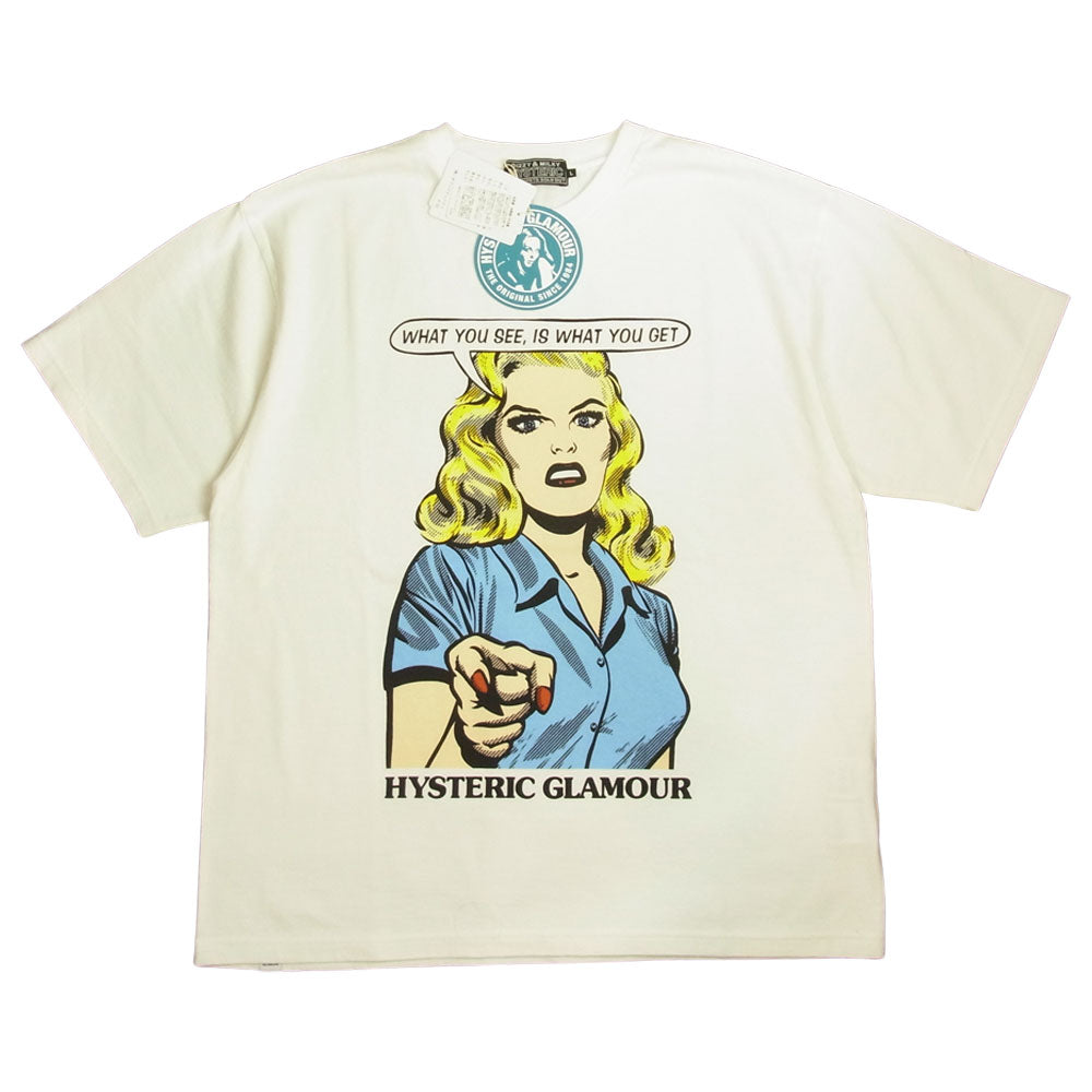 HYSTERIC GLAMOUR ヒステリックグラマー 02221CT15 DIZZY＆MILKY プリント Tシャツ ホワイト ホワイト系  L【新古品】【未使用】【中古】