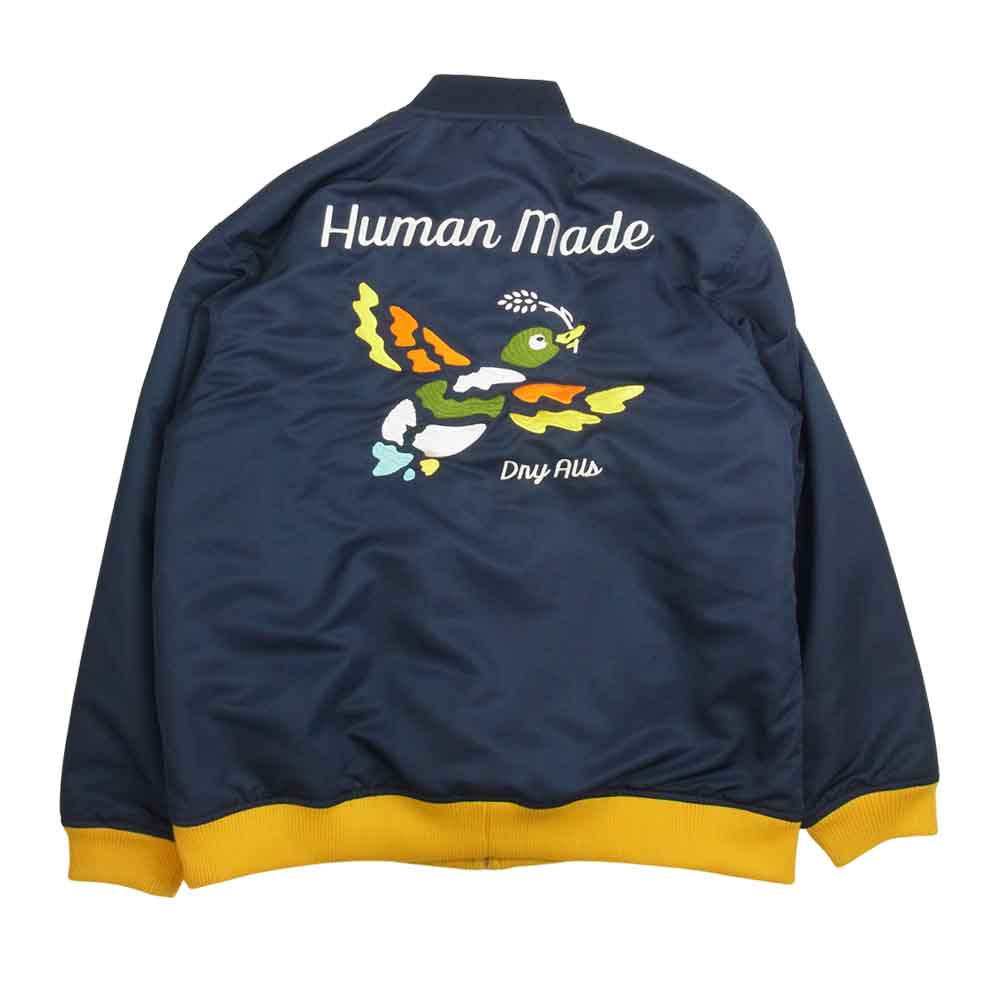 HUMAN MADE ヒューマンメイド SATIN JACKET カモ 刺繍 サテン ブルゾン ジャケット ネイビー系 XL【中古】