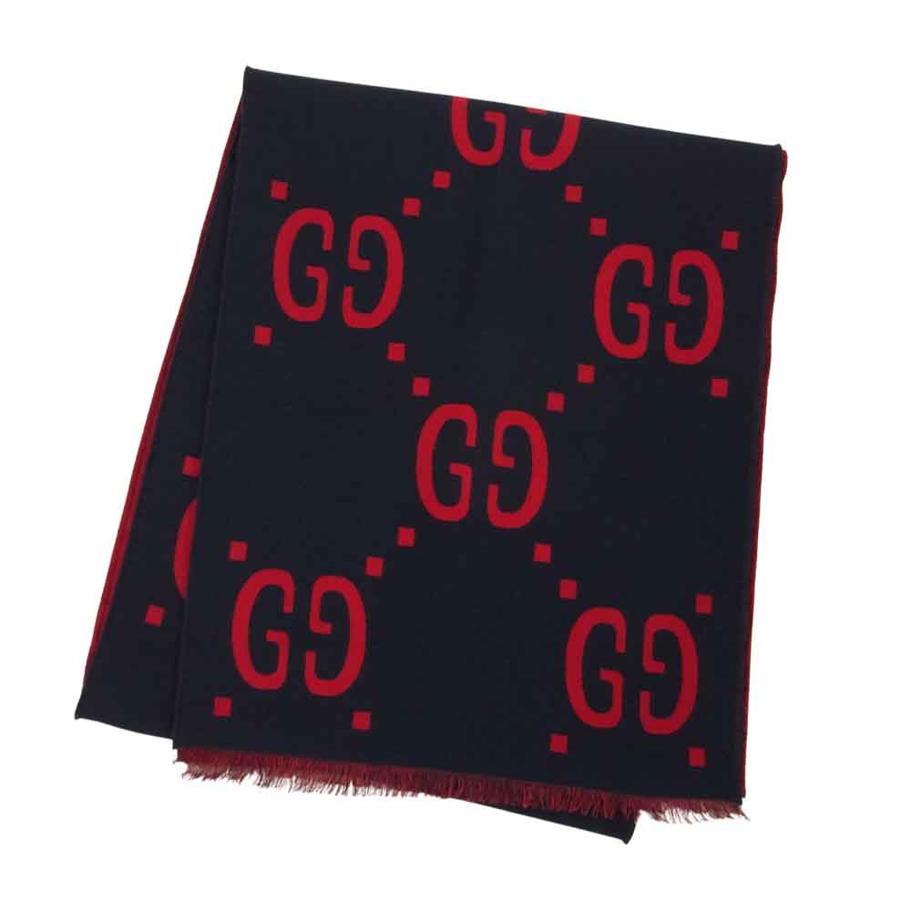 GUCCI グッチ GGジャカード ウールシルク スカーフ マフラー レッド系