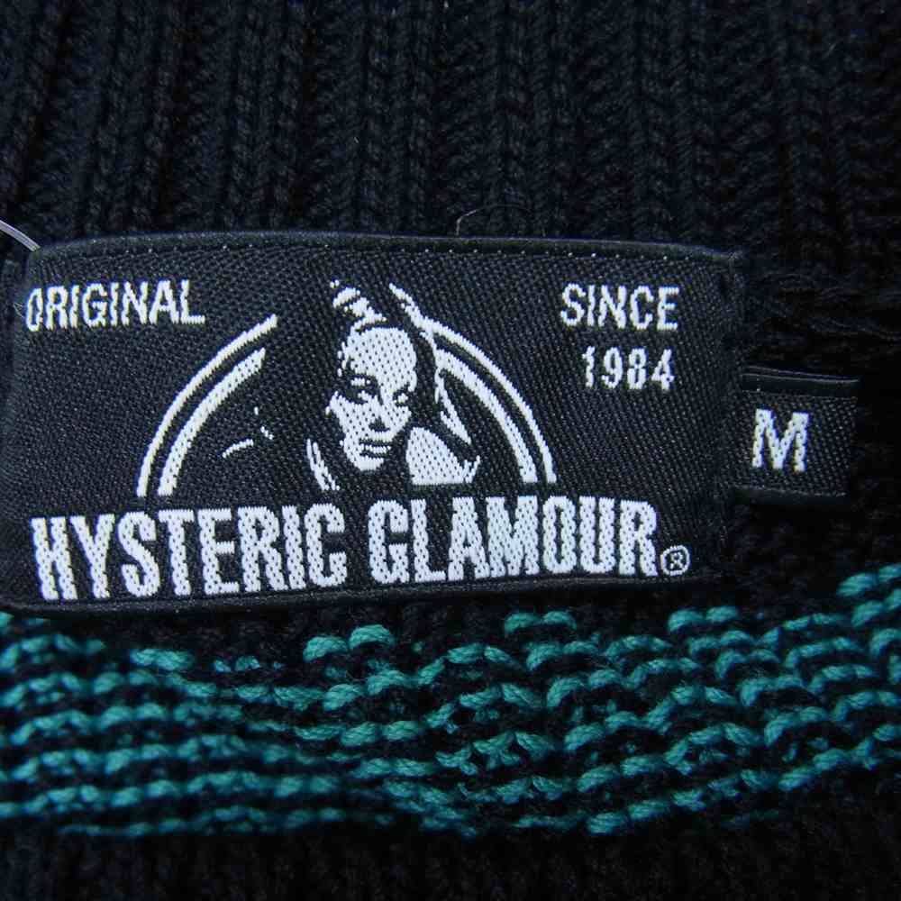 HYSTERIC GLAMOUR ヒステリックグラマー 02171NS03 ガーター 鹿の子 ボーダー プルオーバー ニット 黒×青緑系 M【中古】