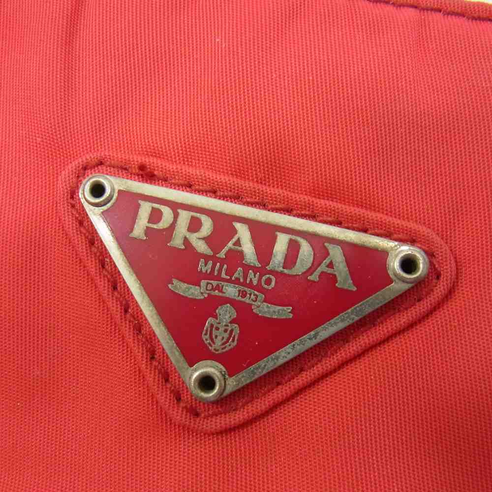 PRADA プラダ ナイロン ロゴプレート ハンド バッグ レッド系【中古