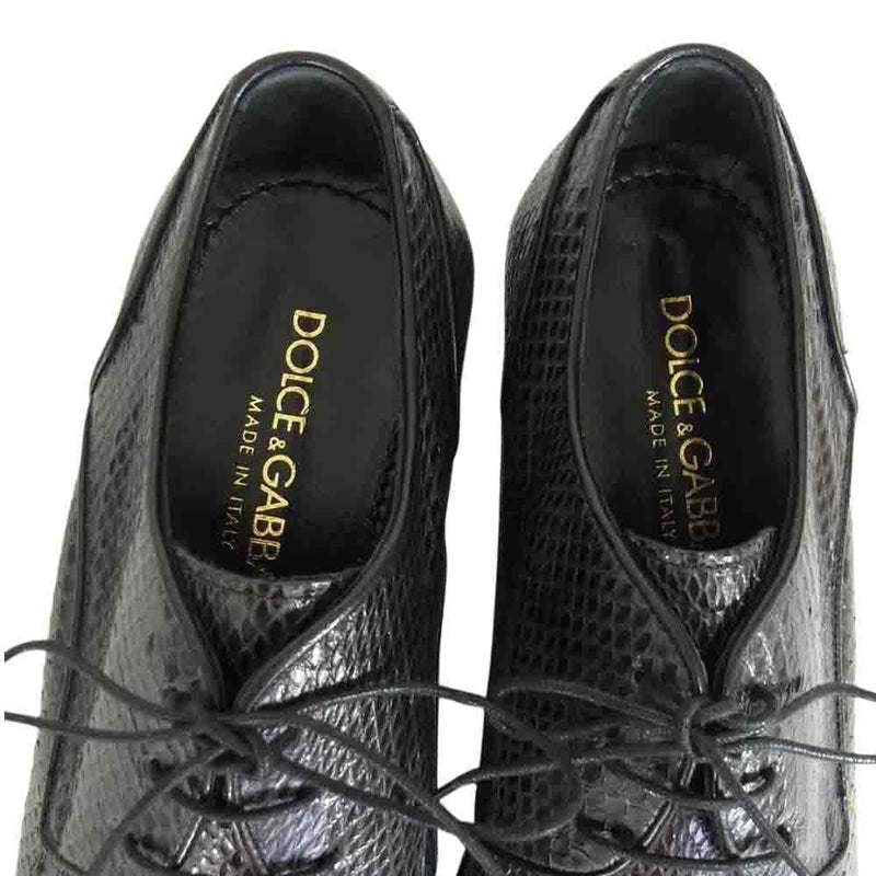 DOLCE&GABBANA ドルチェアンドガッバーナ 071 CA1134A83681 国内正規品 イタリア製 パイソンレザー ロングノーズ シューズ  ブラック系 5 1/2【美品】【中古】