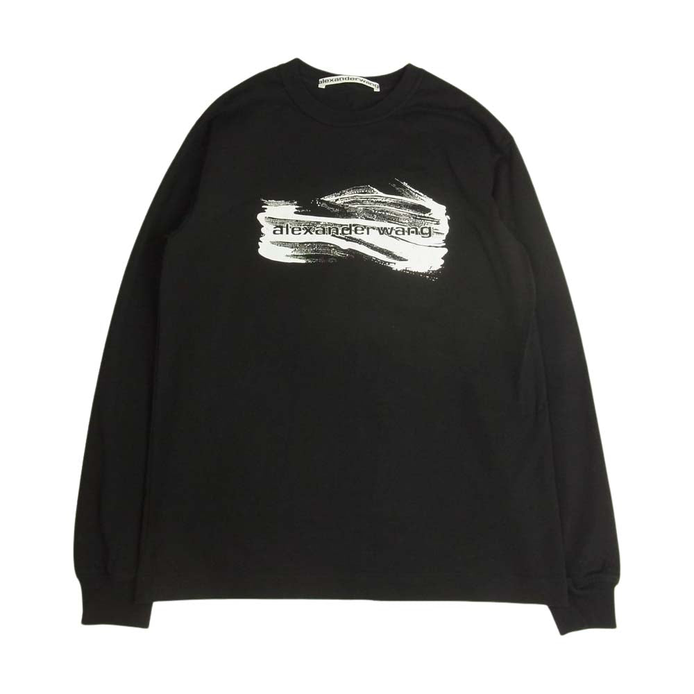 Alexander Wang アレキサンダーワン LONG SLEEVE TEE WITH SOAP SUDS PRINT ロングスリーブ ウィズ  ソープサッズ ロゴプリント ペンキ 長袖 Tシャツ ブラック系 XS【中古】