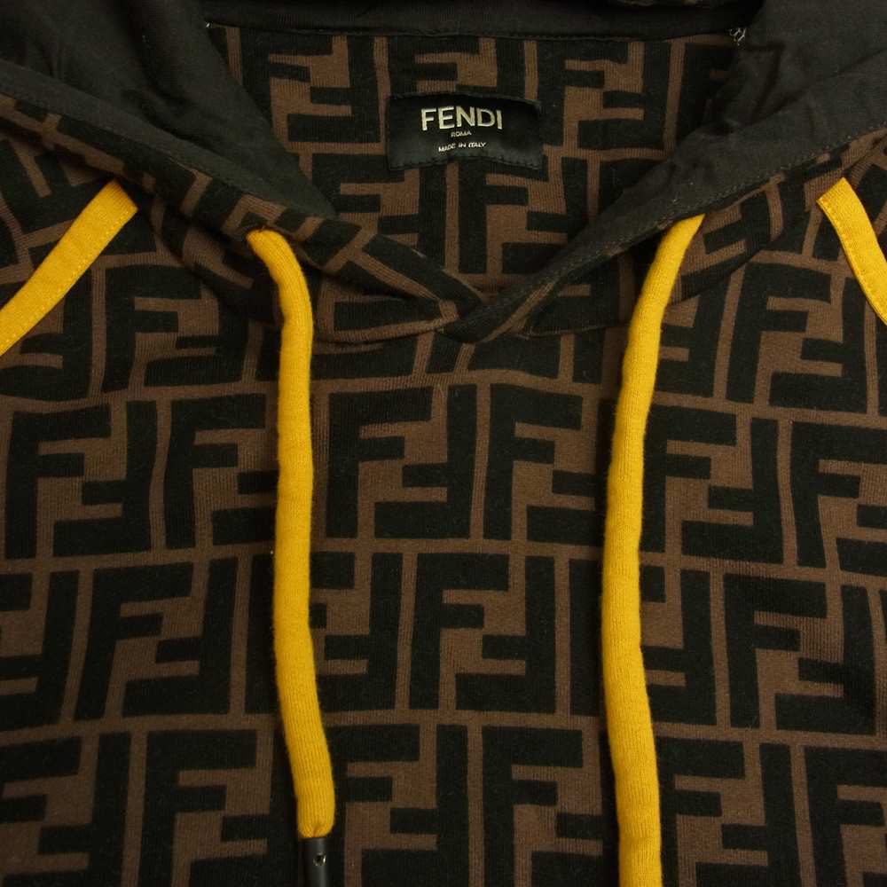 FENDI フェンディ 21SS FY0945 A6ZT 国内正規品 FF ズッカ柄 裏起毛 ロゴプリント プルオーバ― パーカー フーディ  ブラウン系 S【中古】