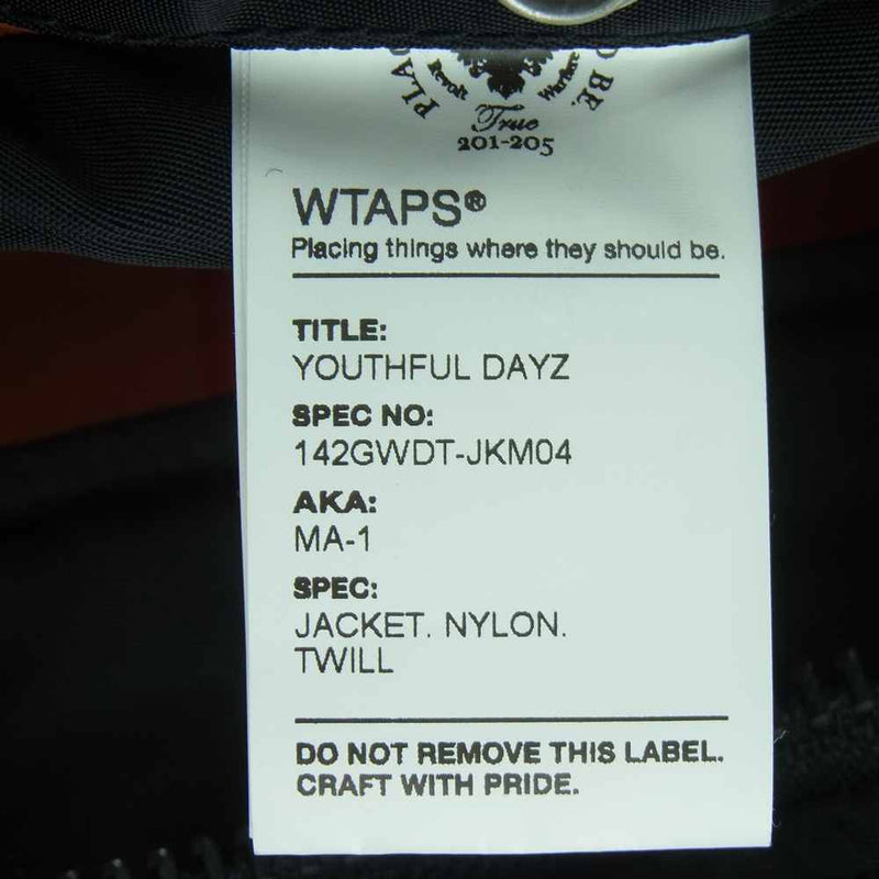 品揃え豊富で WTAPS 14AW YOUTHFUL DAYS MA-1 JACKET NYLON TWILL SIZE