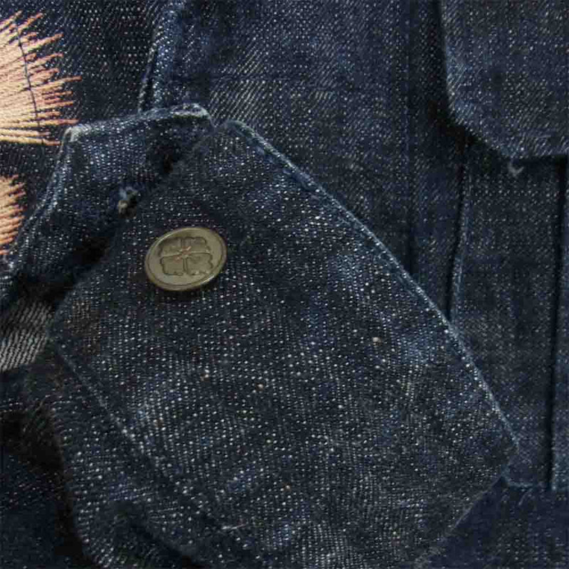 EVISU エヴィス YAMANE ヤマネ OSAKA MINAMISEMBA ライオン 虎 龍 刺繍 デニム ジャケット インディゴブルー系  40【中古】