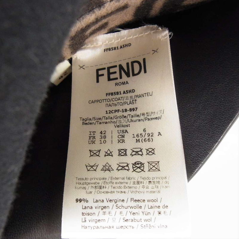 FENDI フェンディ 20AW FF8581 FF柄 ズッカ柄 シルク混ウール ファー リバーシブル ロングコート ブラック系 42【中古】