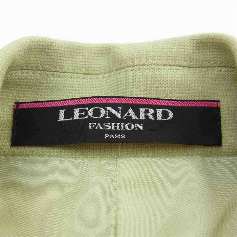 LEONARD レオナール FASHION ファッション ウール 1B ジャケット 総柄カットソー パンツ スカート 2WAY セットアップ  ライトグリーン系 42【中古】