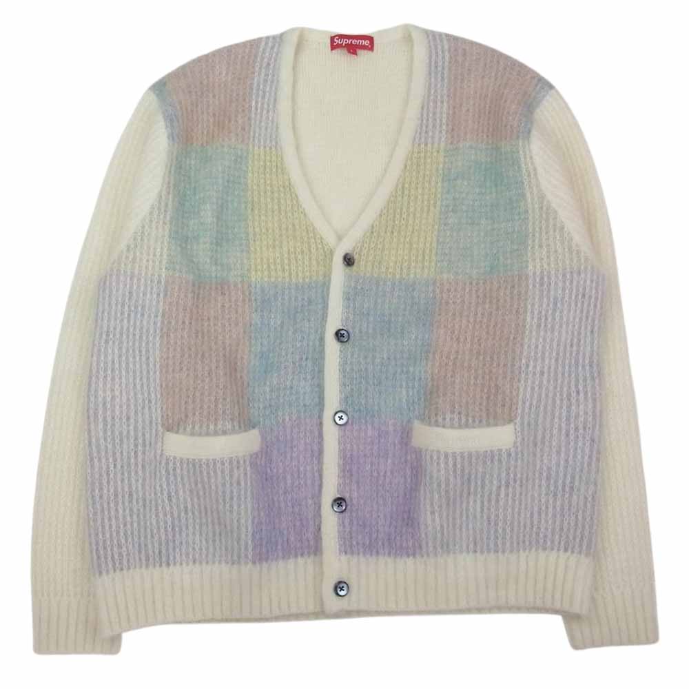 supreme brushed grid cardigan 白 M モヘア-