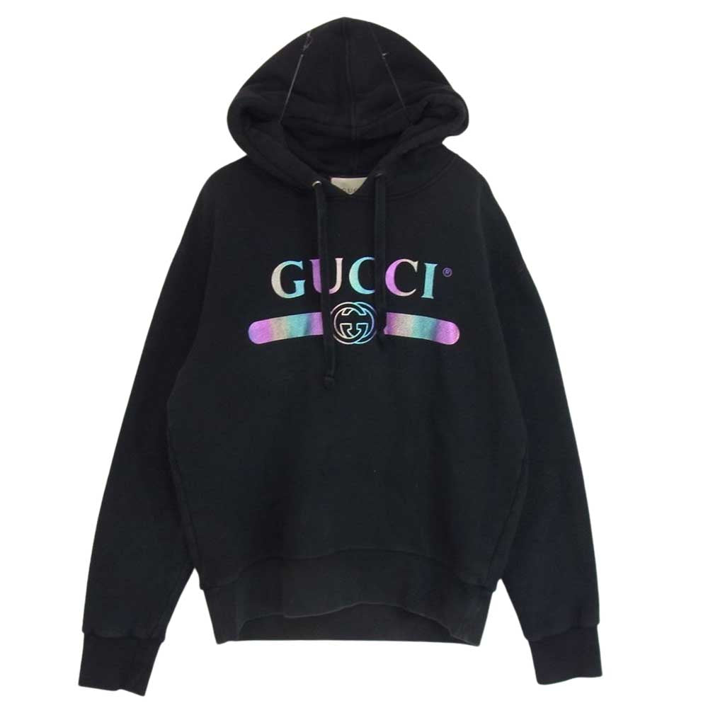 GUCCI グッチ 475374 XJAPA レインボー ロゴ スウェット パーカー フーディー ブラック系 XS【中古】