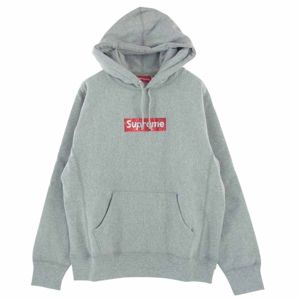 Supreme シュプリーム Swarovski Box Logo Hooded Sweatshirt スワロフスキー ボックスロゴ パーカー  フーディー スウェット グレー系 S【美品】【中古】