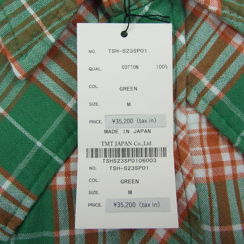 TMT ティーエムティー TSH-S23SP01 REVIVAL W-GAUZE PLAID SHIRTS 復刻 初代 長袖 ダブル ガーゼ  ウエスタン チェック シャツ オレンジ系 グリーン系 M【極上美品】【中古】