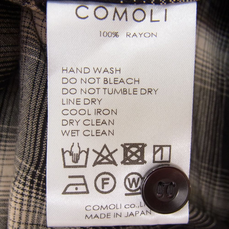 COMOLI コモリ 23SS X01-02008 RAYON CHECK OPEN COLLAR SHIRT