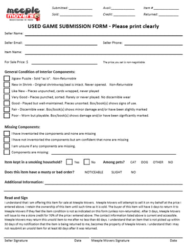 Used Game Submission Form