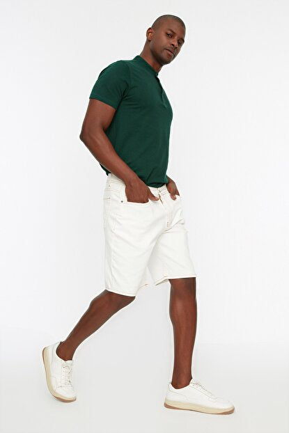 Men's Stitched White Bermuda Shorts