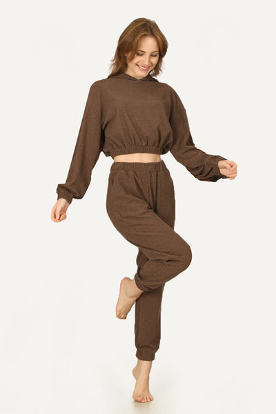 Women's Light Brown Tricot Crop Sweatshirt - Aladdin Online Store