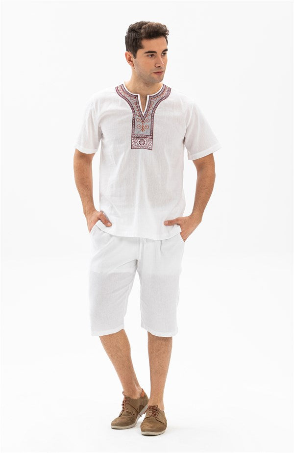 Men's Crew Neck Short Sleeve White Gauze T-shirt - Aladdin Online Store