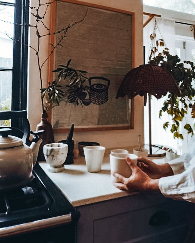 Kitchen counter set with handmade mugs