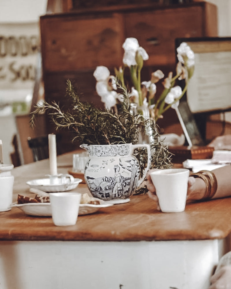 Table set with vintage treasures and Winterwares ceramics