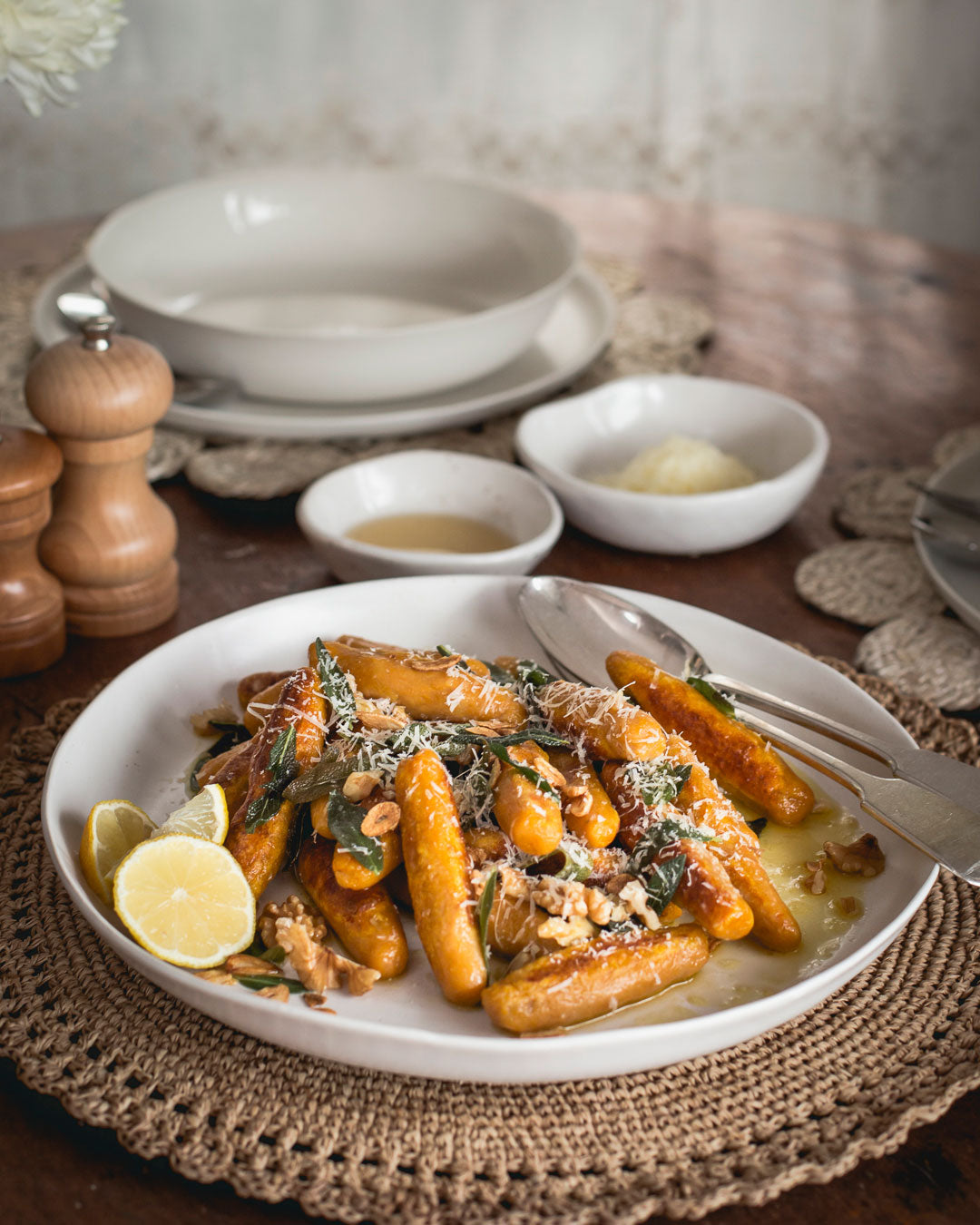 Pumpkin gnocchi on a winterwares platter