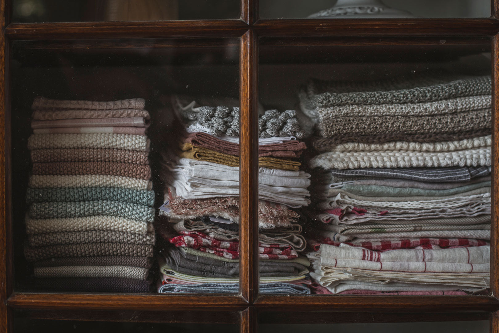 Stacks of linen in Sally Boyle's home