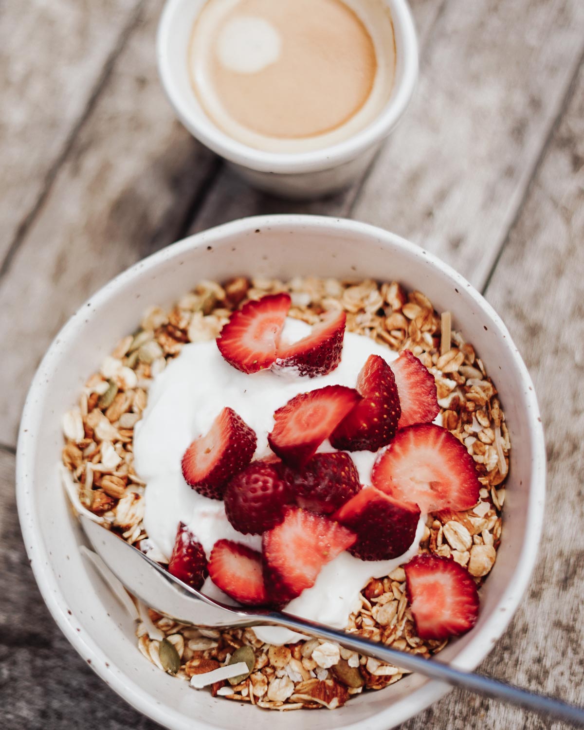 Bowl of granola with strawberries